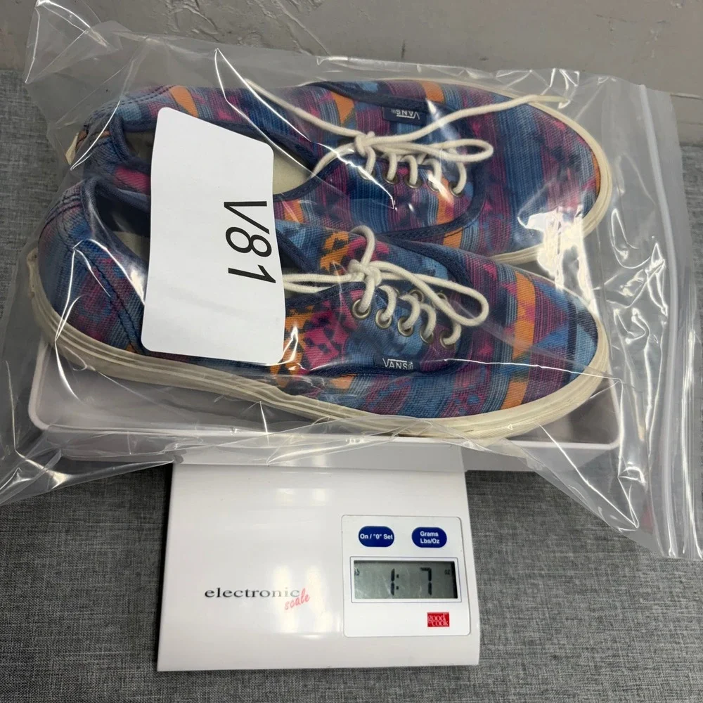 Vans Authentic Lo Pro Shoes Womens 7 Blue Multi Geometric Tribal Print Sneaker